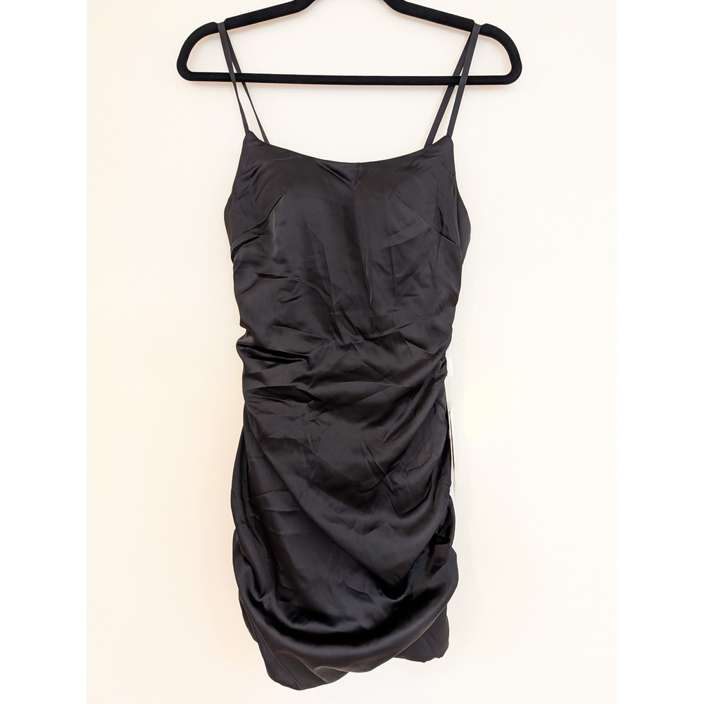 Stacees Black Satin Ruched Mini Dress Wedding Special Occasion Size 0